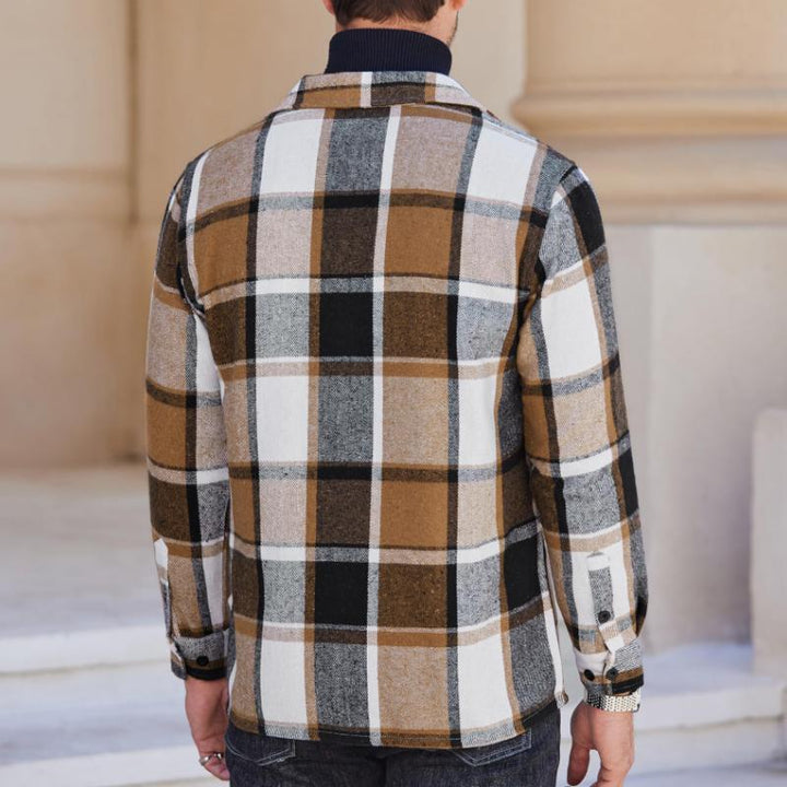 Vintage Męska Flanelowa Koszula w Kratę z Długim Rękawem - Model 17882382Y