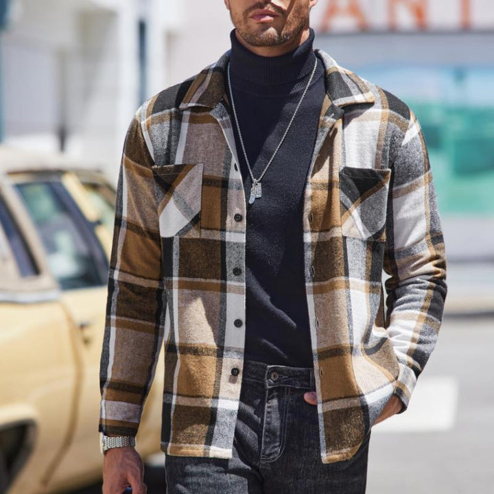 Vintage Męska Flanelowa Koszula w Kratę z Długim Rękawem - Model 17882382Y