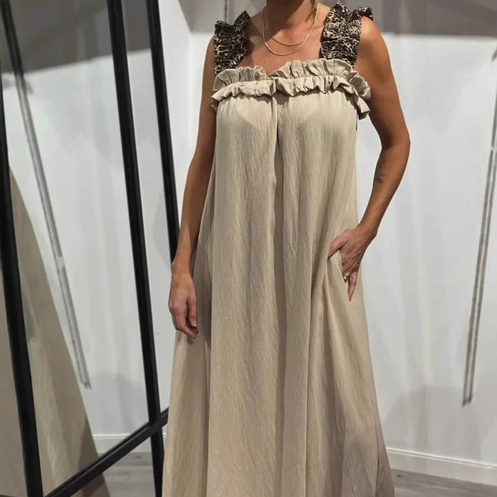 Klara | Lekka Maxi Sukienka na Ramiączkach z Kieszeniami